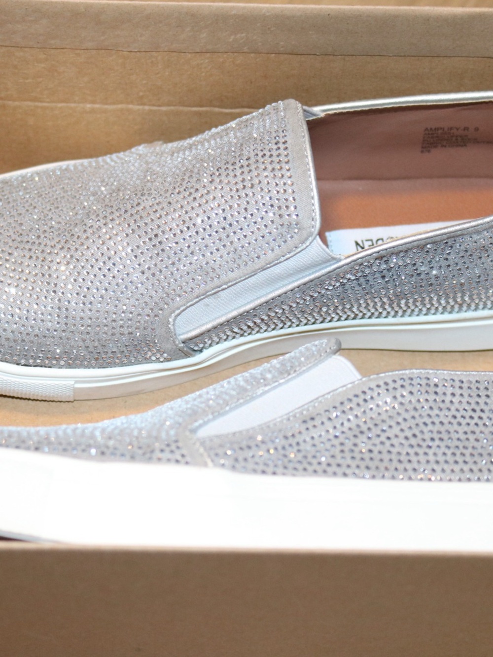 Steve Madden Silver Crystal Slip-On Sneakers with White Platform - Picture 2 of 2
